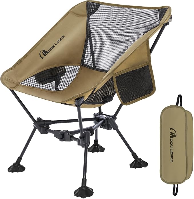 MOON LENCE Portable Camping ChairLightweight Backpacking Hiking ChairsCompactFoldablewith Anti-Sinking Large Feet for Beach330 lbs Capacity (Khaki Standard)
