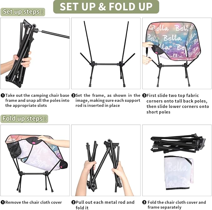Custom Camping Chair Personalized Portable Backpacking Chair with Name Lightweight Folding Chair for Beach Hiking Rainbow