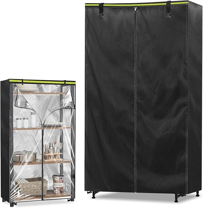 Storage Shelf Cover（48Wx 18D x 72H inches） 600D Heavy Duty Dustproof Storage Wire Shelf Covers for Pantry Waterproof Shelf Covers for Wire ShelvingStorage Rack Cover with Zipper(Black)