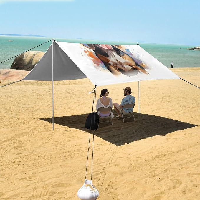 ALAZA Beagles Dog Puppy Beach Tent Sun Shelter UPF50+ Protection Beach Shade Canopy w/ 4 Sandbags for Outdoor Camping Fishing Backyard Fun Picnic 10x9 ft