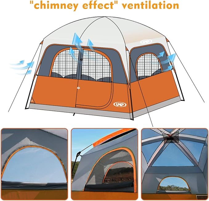 UNP Tents 6 Person Waterproof Windproof Easy SetupDouble Layer Family Camping Tent with 1 Mesh Door &amp 5 Large Mesh Windows -10'X9'X78in(H)