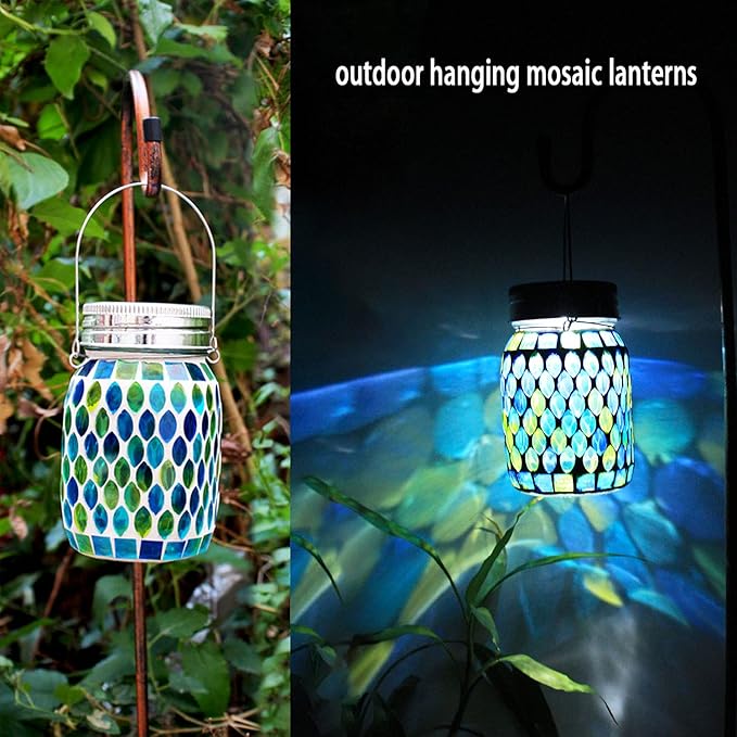 Mosaic Lights Solar Outdoor Hanging Lanterns Garden Decor Christmas Gifts for Women Mom Grandma Halloween Decor Lights Outdoor Waterproof Lights GardenPatioPathway &amp Yard Décor