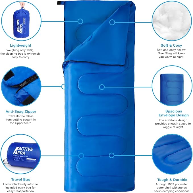 Active Era Ultra Lightweight Sleeping Bag Indoor &amp Outdoor - Compact Ultralight Sleeping Bag for Warm Weather - Camping Sleeping Bags for Warm Weather Sleepovers Fishing Outdoor Camping and Hi