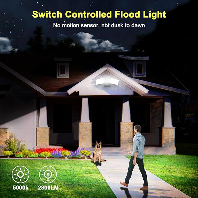 EMANER Dimmable Security Flood Lights Switch-Controlled 5000K Hardwired LED Flood Light 24-Watt (250W Equivalent) Wall Dimmer Change Brightness