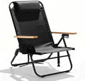 Cansky Portable Beach Chair for Adults Outdoor Lightweight Camping Chair with Wooden Desgin Armrests 5-Position Reclining Flat Lay Cup Holder Zipper Pouch Backpack Design No Towel Rack Black