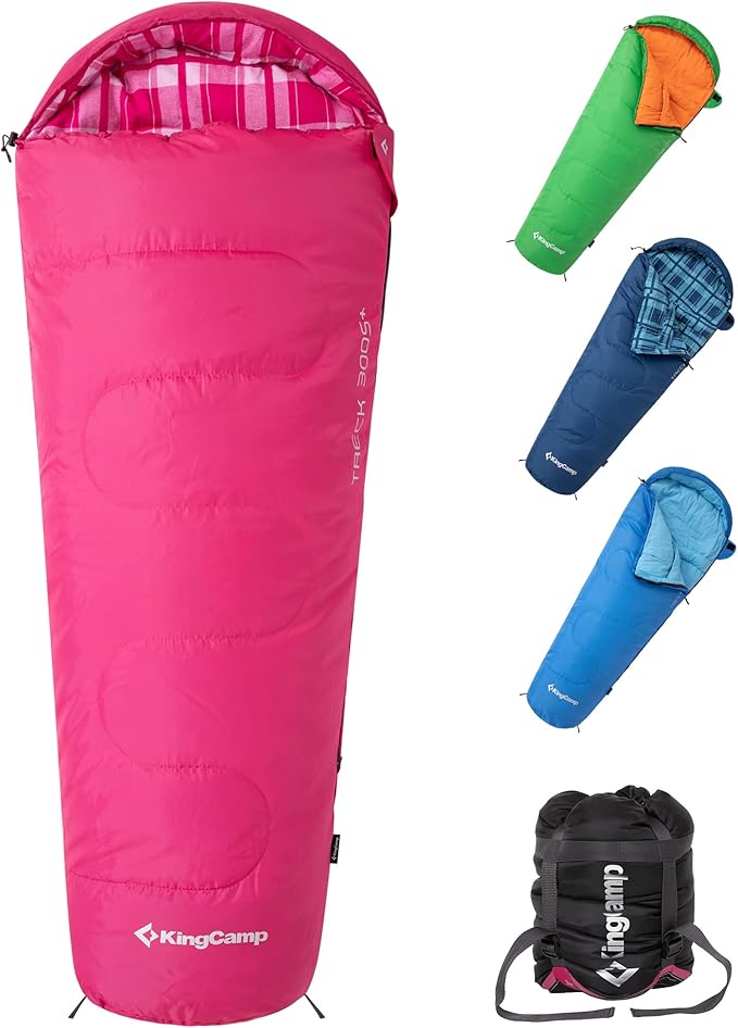 KingCamp 45°F Kids Sleeping Bag Lightweight Waterproof &amp Compact Flannel Sleeping Bags Cold Weather &amp Warm Youth Essentials Gear Accessories for Camping Fits 10-12 Children up to 4'7-5'5 T