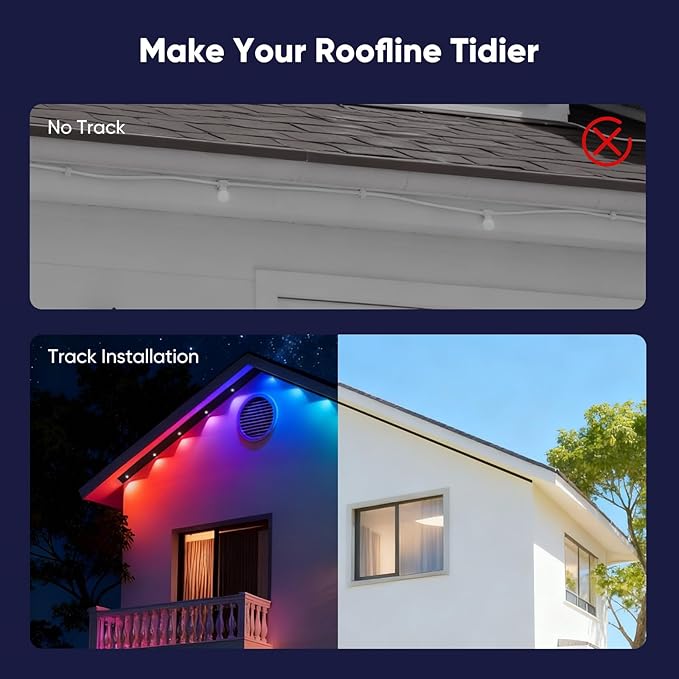 APPECK 50ft Track Kit for Permanent Outdoor Lights Pro C5106 13pcs Aluminum Channel for RGBCW Dual Lens Smart Eaves Lights Black