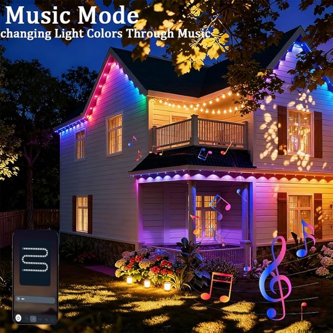 Permanent Outdoor LightsSmart Outdoor Christmas Lights 24V with IC+RGB 20 LED IP67 Waterproof Eaves Lighting with 213 Modes for HolidayParty Daily APP/Remote Control