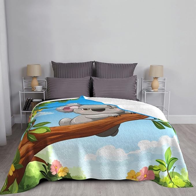 Koala Lying on The Tree Soft Fleece Blanket 60 * 50 inch Soft Sofa Blanket Suitable for Sofa Camping Travel Night Cover Blanket