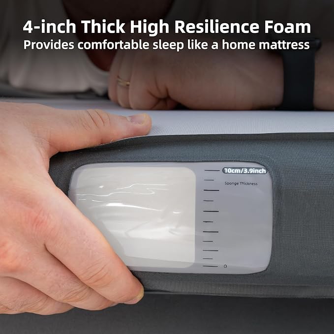 AutoLevel TPU Backseat Foam Mattress for Toyota RAV4 4-inch Foam Camping Mattress &amp Slope-Cancel Layer Inflatable SUV Car Bed with Portable Built-in Rechargeable Pump for Road Trip Sleeping