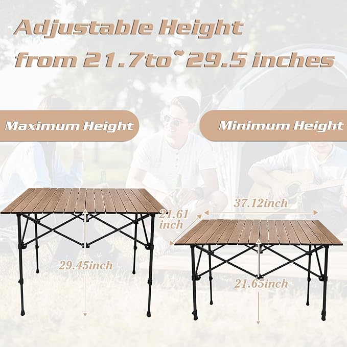 GUAGUA Folding Camping Table Portable Lightweight with Carry Bag Adjustable Height Aluminum Camp Table for Picnic Backyard BBQ Patio Indoor Outdoor