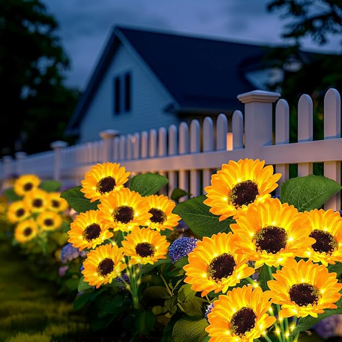 Solar Garden Lights Outdoor 2 Pack Sunflower Lights with 12 Sunflower Waterproof 60 Led Garden Fall Decor Gifts for Mom Grandma Decorative Solar Flowers for Pathway Patio Yard Flowerbed Decoration