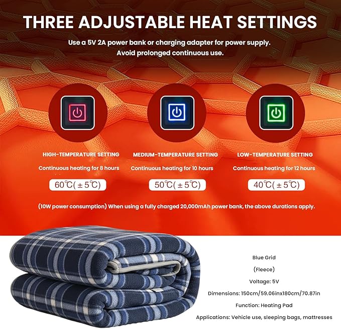 Heated Sleeping Bag Liner with 6 Heating Zones – Portable USB Heated Sleeping Pad for Camping Hiking Backpacking – 3 Temperature Levels Waterproof Electric Heated Blanket for Cold Weather