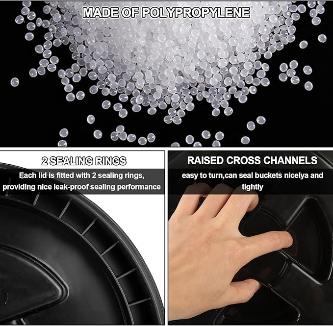 4 Pieces 5 Gallon Leak-Proof Bucket Lid Food Grade Plastic Storage Buckets Screw Seal Lids Screw Pail Lid Pet Food Storage Chicken Feeders Paint Storage Compatible with GammaBlack