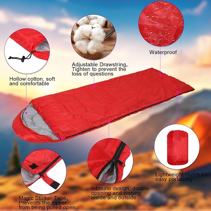 VitalCozy 24 Pcs Sleeping Bags for Adults Bulk Lightweight Waterproof Backpacking Camping Sleeping Bag with Compression Sack Portable Compact for Winter Hiking Outdoor Camping Essential