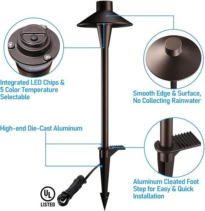 LEONLITE Update 5CCT Low Voltage Pathway Lights 12-24V LED Landscape Path Light 1800/2700/3000/4000/5000K CRI90 IP65 Waterproof Landscape Lighting Aluminum Housing Oil Rubbed Bronze Pack of 6
