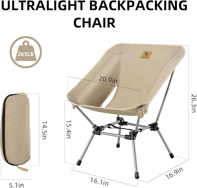 Backpacking Chair Portable Folding Camp Chair Compact Foldable Chairs Ultra Lightweight Outdoor Balcony/Garden/Travel/Party/Fishing Chair with Storage Bag