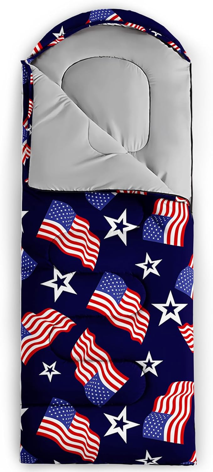 US Flag Sleeping BagAmerican Flag and Stars Camping Bag for Adults KidsStars Stripes Lightweight Warm Portable Outdoor Indoor-Waterproof Cold Weather Resistant for Camping Hiking Travelling