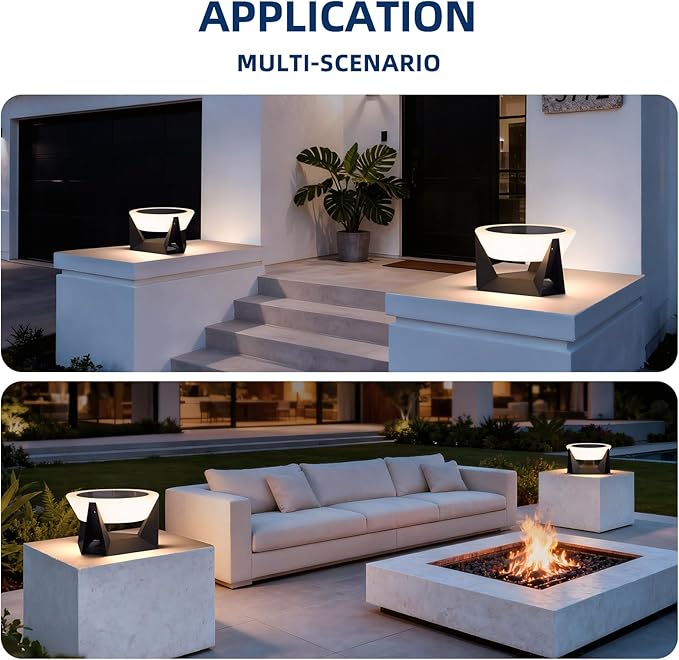 Solar Post Lights 15'' Pillar Lights Outdoor Large Column Light Waterproof 3000K Modern Posts Lamp Solar Powered Fence Deck Lantern Dusk to Dawn Lighting Fixture for Garden Patio Columns