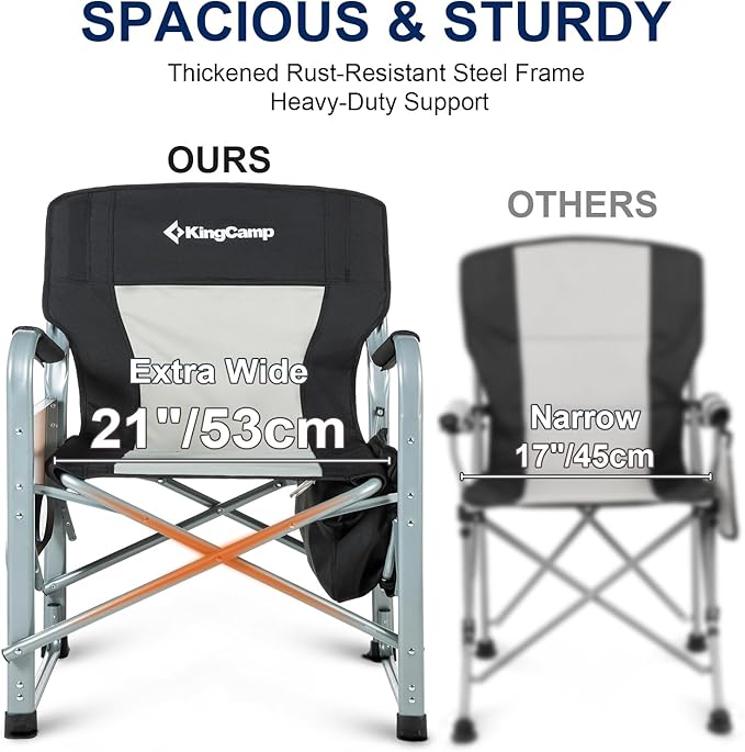 KingCamp XXL Oversized Directors Chair with Side Table Folding Camping Chairs Heavy Duty 600lbs with Cooler Bag Portable Camp Chair with Wide Seat for Hiking Fishing Lawn Outdoor and Sports