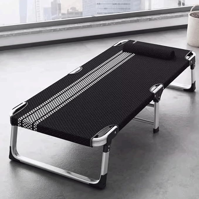 Breathable Camping Cot Aluminum Alloy Flat Tube Guest Bed for Adults Portable Folding Bed with Headrest Travel Camp Bed