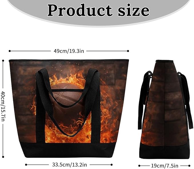 Insulated Shopping BagLarge Reusable Cooler Bags Brick Wall And Burning Basketball Printed Foldable Shopping BagTravel Waterproof Shoulder Bag