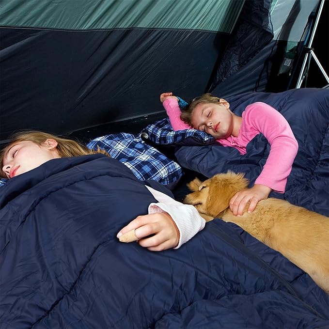 AGEMORE Cotton Flannel Double Sleeping Bag for Camping Backpacking Or Hiking. Queen Size 2 Person Waterproof Sleeping Bag for Adults Or Teens. Lightweight with Compression Sack