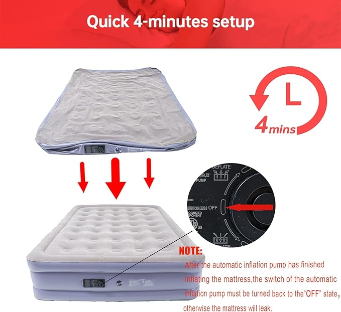 Queen Air Mattress Bed with Built in Pump16 Inches High Queen Airbed Inflatable MattressComfort Thickened Blow Up Air MattressTravel Sleeping Pad for Guests Home(Queen Size)
