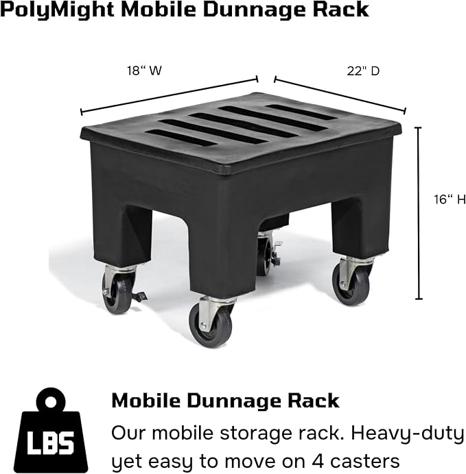 PolyMight Mobile Heavy-Duty Poly Dunnage Rack with Caster Wheels for Warehouses and Commercial Industrial Storage 18 x 22 x 16 with 600 lb Capacity