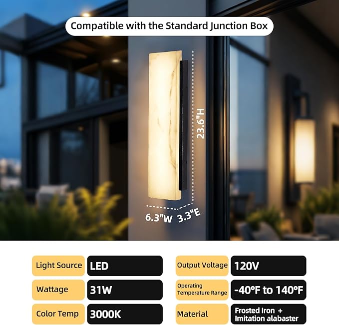 Outdoor Wall Sconce Waterproof Porch Wall Lighting Modern Outdoor Wall Lights with Acrylic Lampshade 31W Dimmable LED Exterior Lights for House Garage Patio Front Door Entryway 3000K