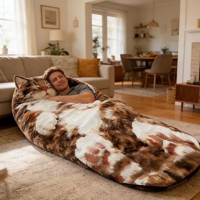 Cat Sleeping BagAdorable Cat Envelope Sleeping Bag2026 New Washable Warm Blanket for Camping and Home Lounging68.9x31.5 Inch