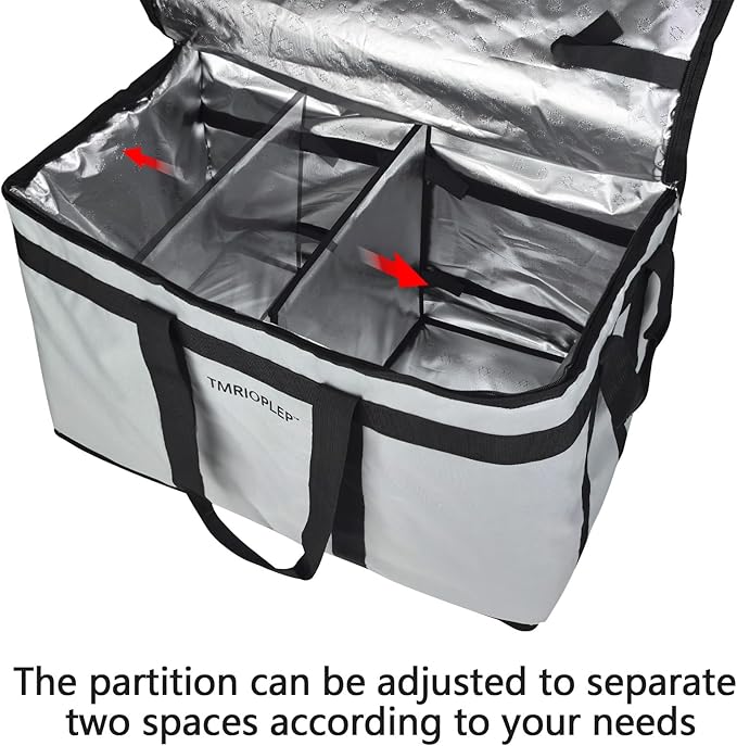 Food Distribution Insulated Bag Insulated Cold Meal Bag with Attached Bottom and Divider for Hot and Cold Food Outside (Partitioned Grye)