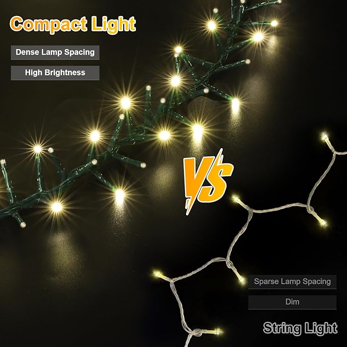 LAMPHOME 500 LED String Lights - Outdoor 46ft 500LED Warm White Plug-in Twinkle Fairy Lights with 11 Modes Bedroom Christmas Waterproof