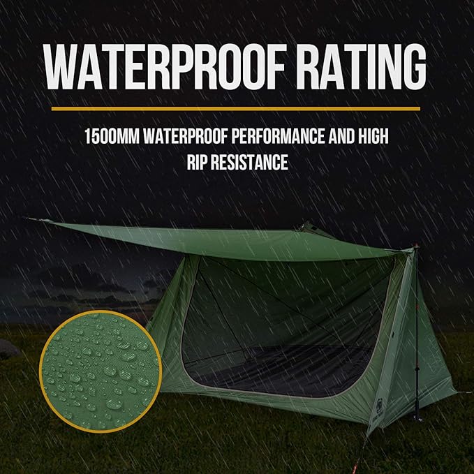 OneTigris Backwoods Bungalow Bushcraft Shelter 2.0 Ultralight Backpacking Tent with with Porch for Camping Hiking Backpacking Motorcycle Kayak Bushcrafters