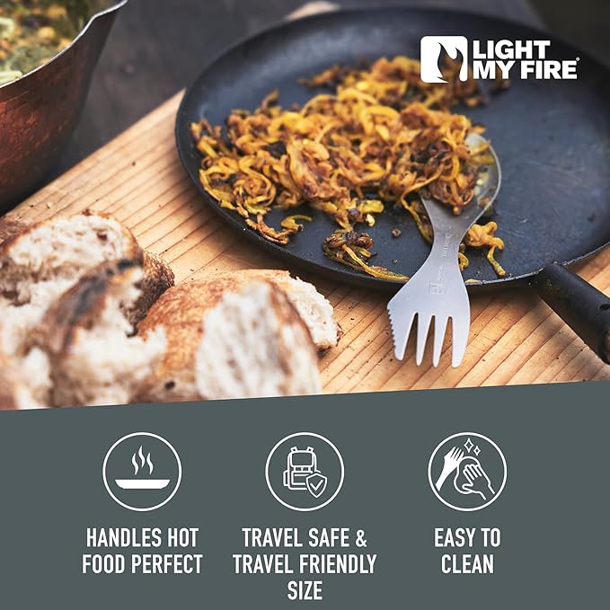 Light My Fire Titanium Spork Camping Spoon Fork Knife Combo Reusable Travel &amp Camping Utensils Durable Non-Toxic BPA Free Outdoor Backpacking Hiking Picnic Utensil - 1 Metal Spork