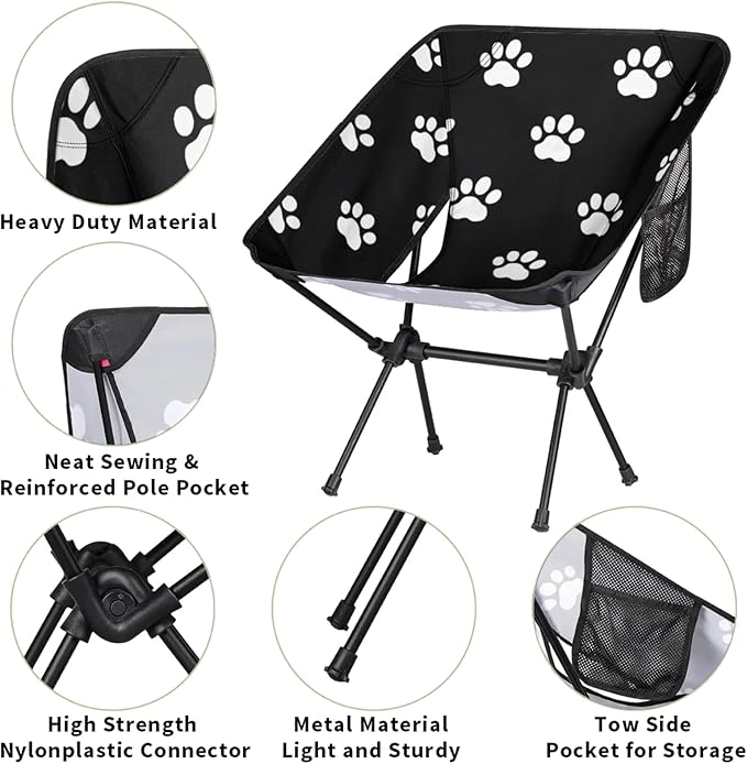 Honeybaby Folding Camping Chair Paw Prints Camping Chairs Lightweight Portable Chair Outdoor Foldable Chairs for Camping Travel Picnic Beach Hiking