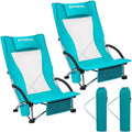 KingCamp Low Beach Chair High Back Folding Camping Chair for Adults Oversized Breathable Mesh Seat 300lbs Heavy Duty Portable Chair with Cup Holder &amp Storage Pockets for Beach Outdoor