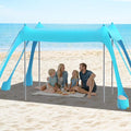 FAHKNS Beach Tent Camping Sun Shade UPF50+ with 8 Sandbags Sand Shovel Ground Spikes and Stabilizer Poles 10x10ft Beach Sunshade Beach Tent for Camping Backyard Entertainment (Light Green)