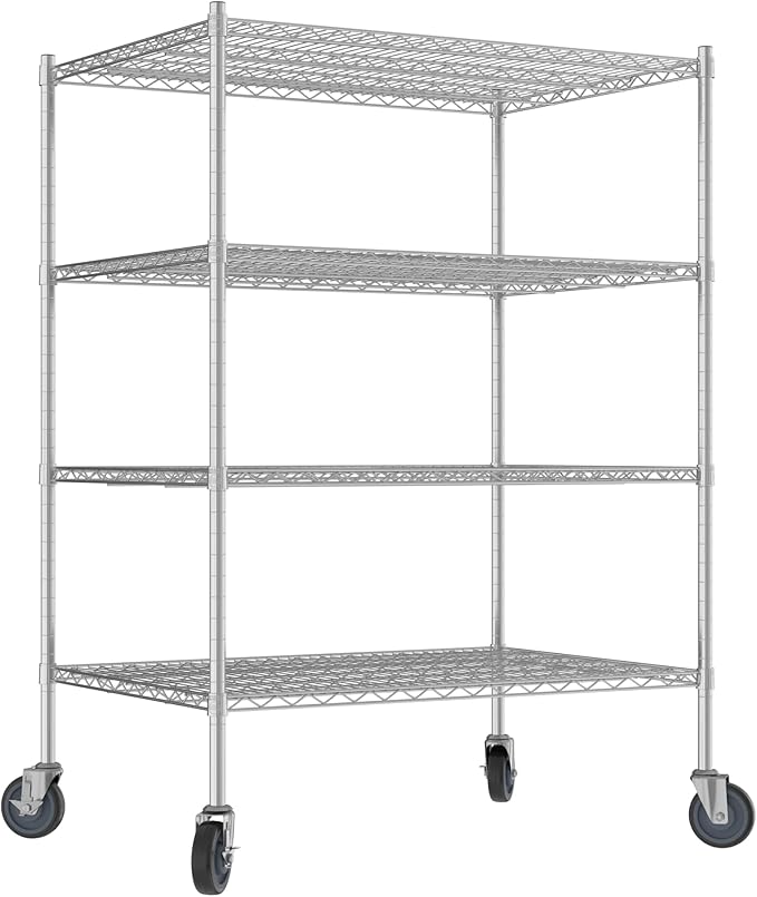 Commercial NSF Listed Chrome Mobile Wire Shelving Kit 30 x 42 x 60 with 4 Shelves Perfect for Warehouse Walk-in Refrigerator Freezer Grocery Store Restaurant Dishroom