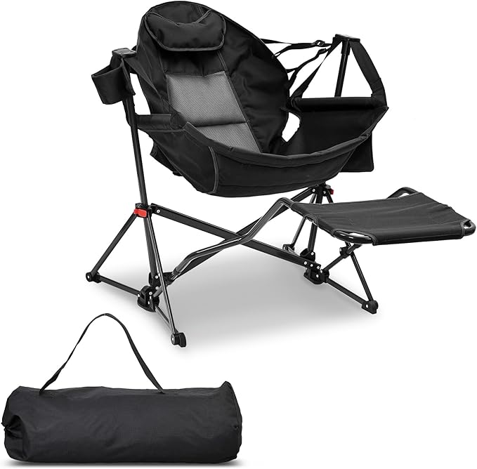 Hammock Camping Chair with Leg RestLightweight Portable Outdoor Chair for Camping and Hiking Supports 350lbs-Black