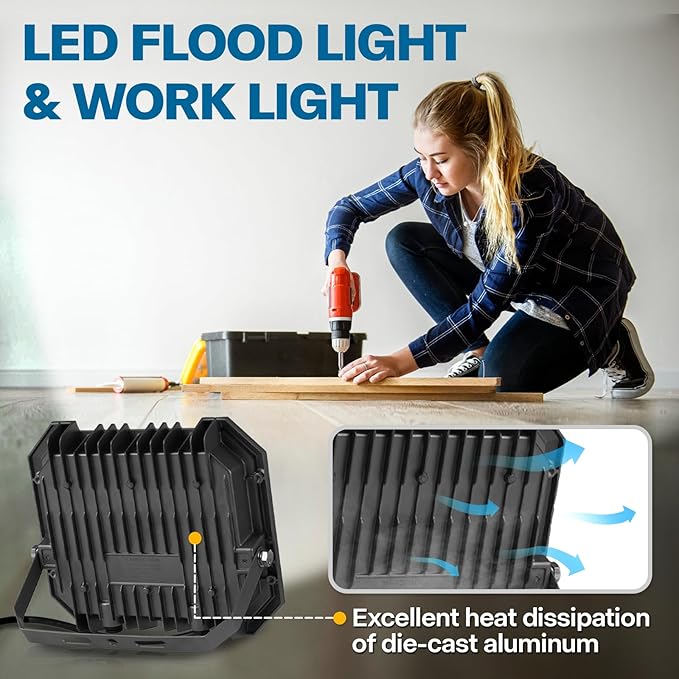 2 Pack LED Flood Lights Outdoor 200W 20000LM Super Bright Floodlight Outside Work Light with 5.9FT Plug IP65 Waterproof 6000K Outdoor LED Flood Light for Garage Yard Lawn Garden