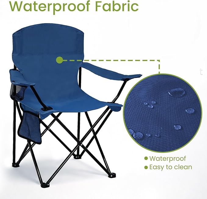 Folding Camping Chair with Cup Holder &amp Side Storage Bag 300lb Capacity Lightweight 5.5lbs Portable for Beach Picnic Sport Cyan