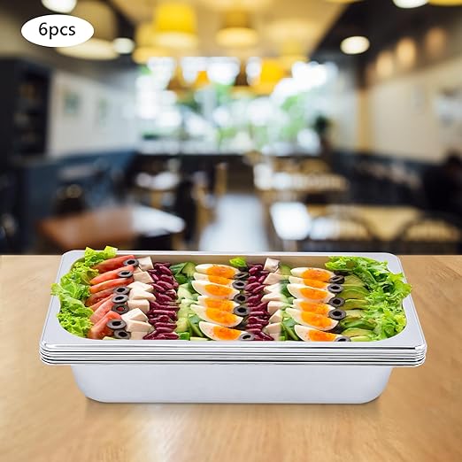 LOYALHEARTDY Steam Table Pan 6 Pack Pans 1/3 Size 2.5 Deep Commercial Hotel Pan 201 Stainless Steel Catering Food Pan Restaurant Supplies for Party Buffet and Event Catering