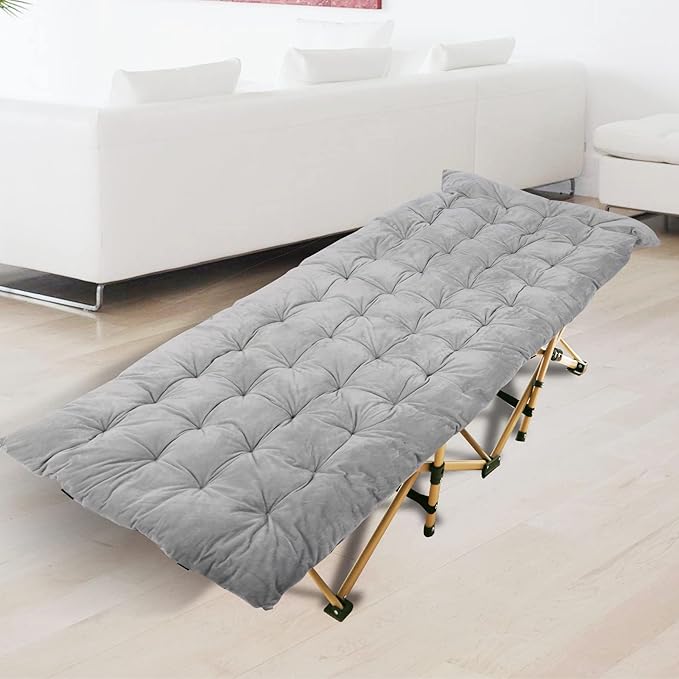 REDCAMP Extra Thick Folding Sleeping Cot Pads 75x28Comfortable Soft Velvet Cotton Camping Cot Mattress Pad for Hiking BackpackingNavy Gray Brown