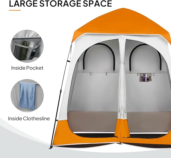 VINGLI 2 Room Shower Tent 7.5 FT Instant Pop Up Shelter with Carrying Bag Privacy Changing Room TentPerfect for Portable Toilet Camping Dressing Outdoor Indoor Easy Set Up