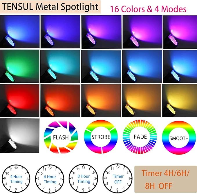 24W Halloween SpotLights with Timer IP65 Waterproof Metal Landscape Lights RGB Spot Lights Outdoor Color Changing Spotlight for Yard Garden 6 Lights