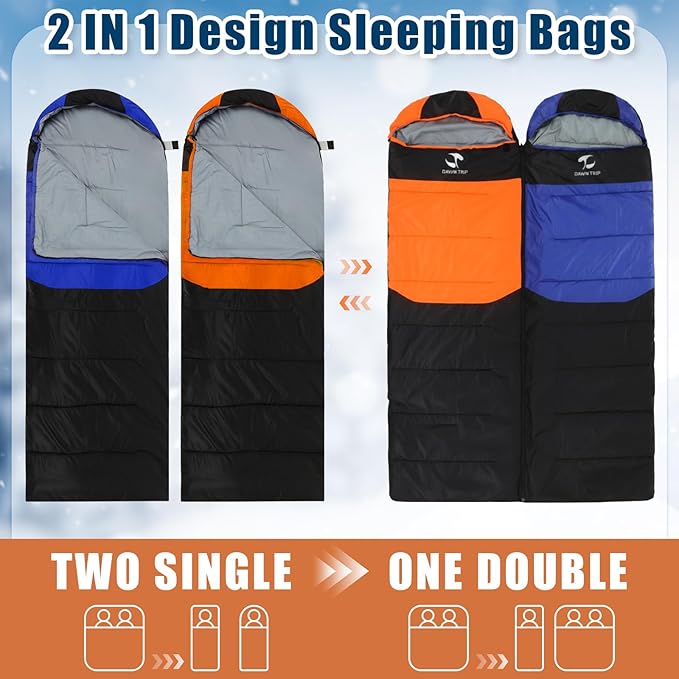 2 Pack Heated Sleeping Bag for Adults USB Electric Cold Weather Sleeping Bag with 4 Zone Carbon Fiber 3 Adjustable Heating Levels Waterproof for All Season Camping &amp Hiking