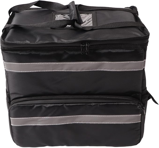 Focket Food Delivery Backpack 50L Expandable Insulated Pizza Cooler Bag Aluminum Foil Lining Reflective Strips with Oxford Fabric for Bike Delivery Eats Catering