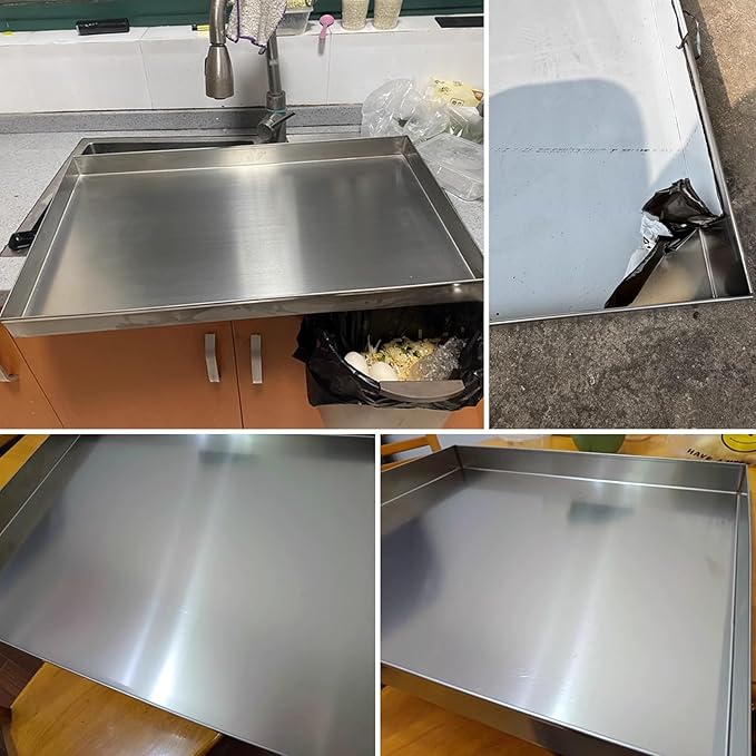 304 Stainless Steel Leak-Proof AC Drain Pan - 0.8mm Thick Outdoor Unit Tray Mini Fridge Saucer Plant Water Bowl 90x40cm (36x16in) for Pets and Gardens