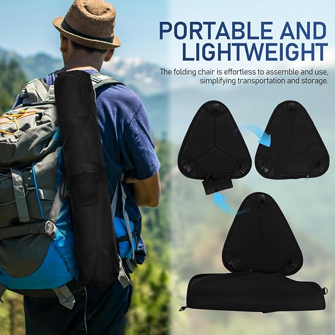 Folding Tripod Stool Adjustable Height Portable Lightweight Outdoor Camping Chair for Hiking Fishing Travel